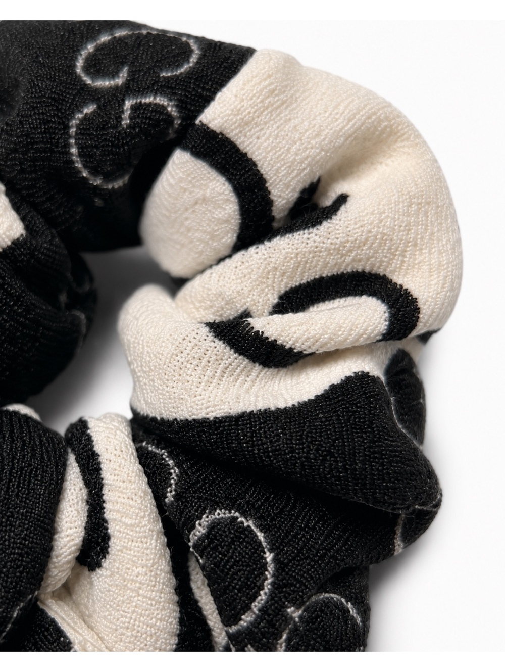 Upcycled Gucci Fabric Bow Scrunchie Black Ivory Red Hair Accessory - Picture 5 of 6